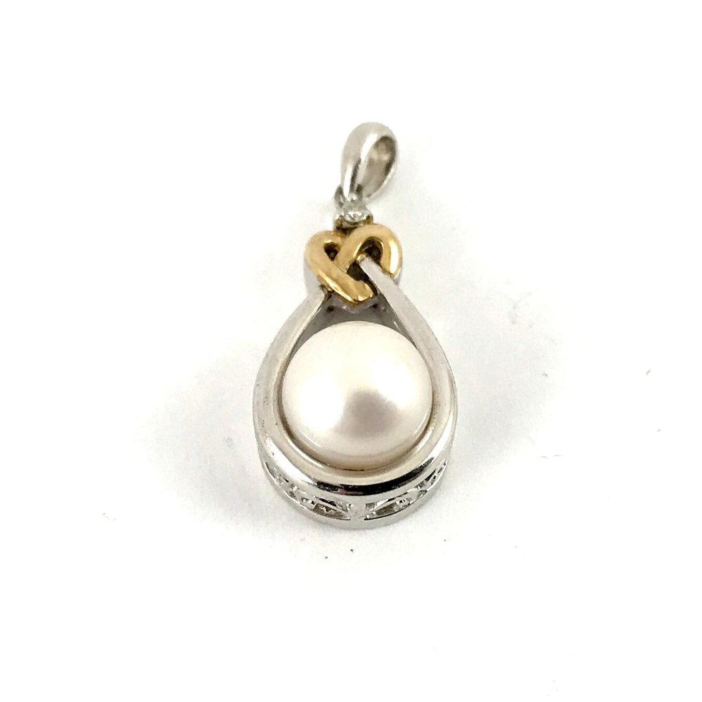 Sterling Silver 925 Vintage 14K Gold Diamond and Pearl Pendant